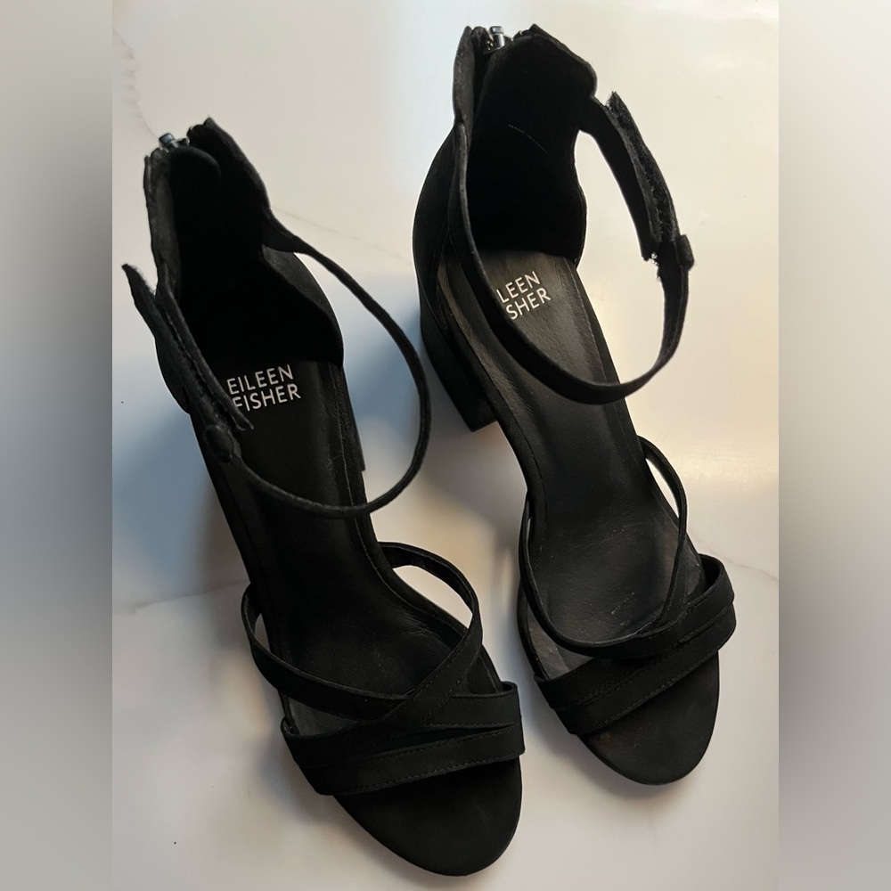 EUC Eileen Fisher Black Suede "Jazzy" Block Heels